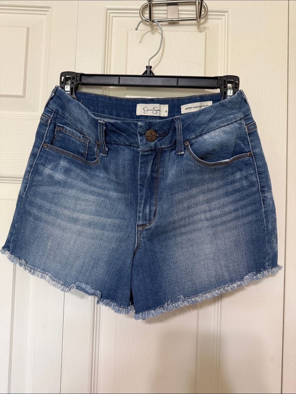 Jessica Simpson Medium Blue Washed Denim Frayed Hem Shorts